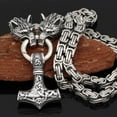 thumbnail image 2 of Leander Wolf Head with Thor Mjolnir Pendant Necklace Stainless Steel - King Chain, 2 of 5