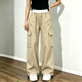 thumbnail image 3 of HAOTAGS Girls Cargo Pants (5-15) Contrast Elastic Waist Multi Pocket Loose Wide Leg Sweatpants Casual Trousers Beige Size 12, 3 of 10