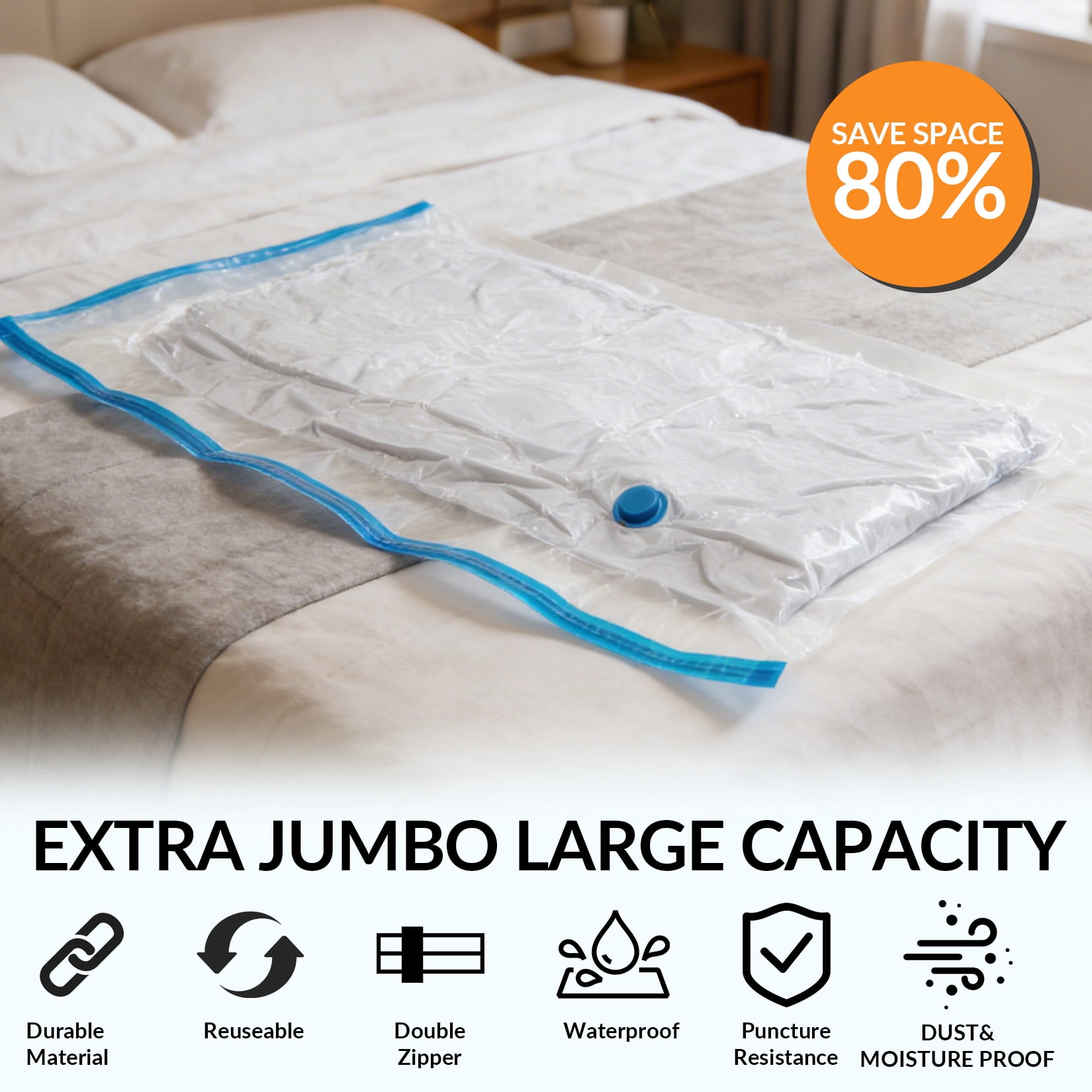 9 Pack Jumbo Vacuum Storage Bags 47 x 39 Inches, Space Saver Compression Bags with Double Layer Protection & Turbo Valve, Heavy Duty Vacuum Seal Bags for Comforters, Bedding, Blankets, Plush Toys