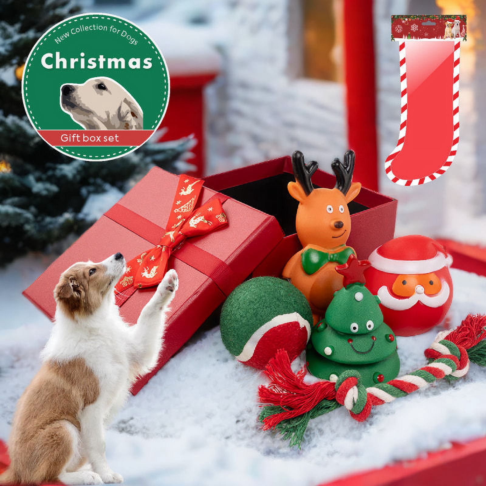 Christmas Stocking Dog Toys, Xmas Squeaky Dog Toys, Dogs Chew Toys Set, Pet Supplies for Interactive Small Medium Large Dogs Christmas Decorations