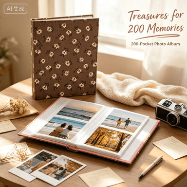 200-Pocket Photo Album with Slip-In Pages – Archival Quality 3x5 Inch Insert Pocket Book for Home and Travel, Holds 200 Photos, Acid-Free and Photo-Safe, With Space for Journaling Memories