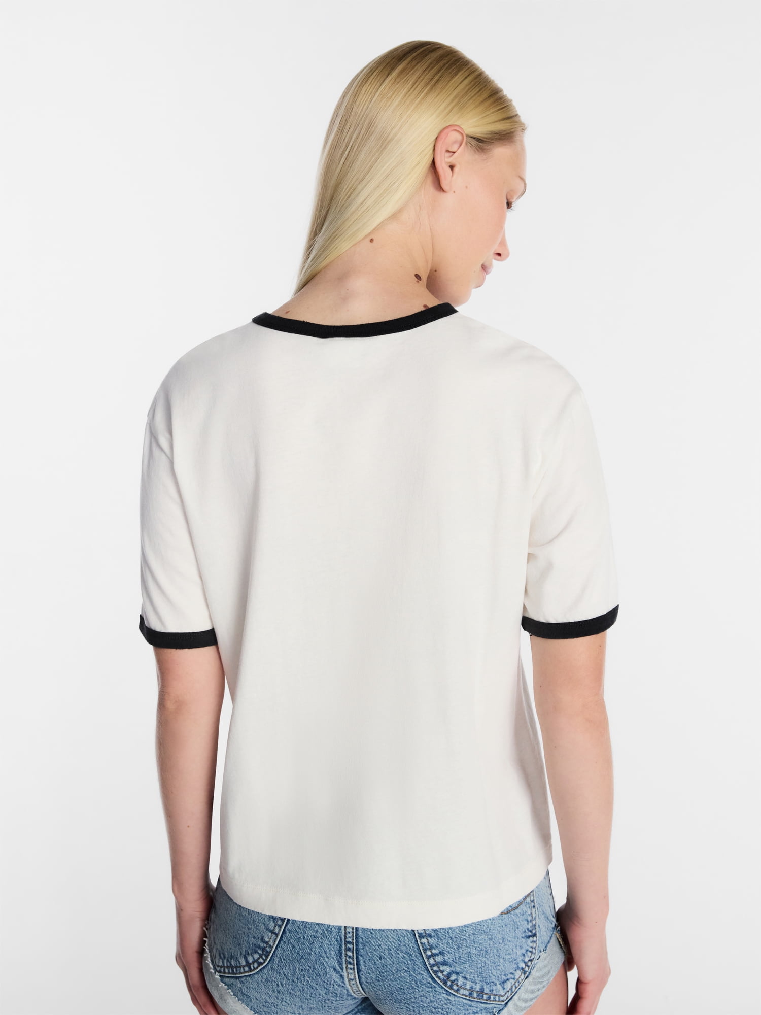 Kacey Lee Women's Have Your Space Graphic Ringer Tee with Short Sleeves, Sizes XXS-XXL