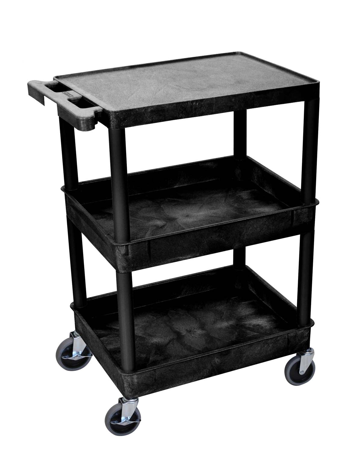 Offex 18" x 24" Black Utility Cart With Flat Top and Middle / Bottom