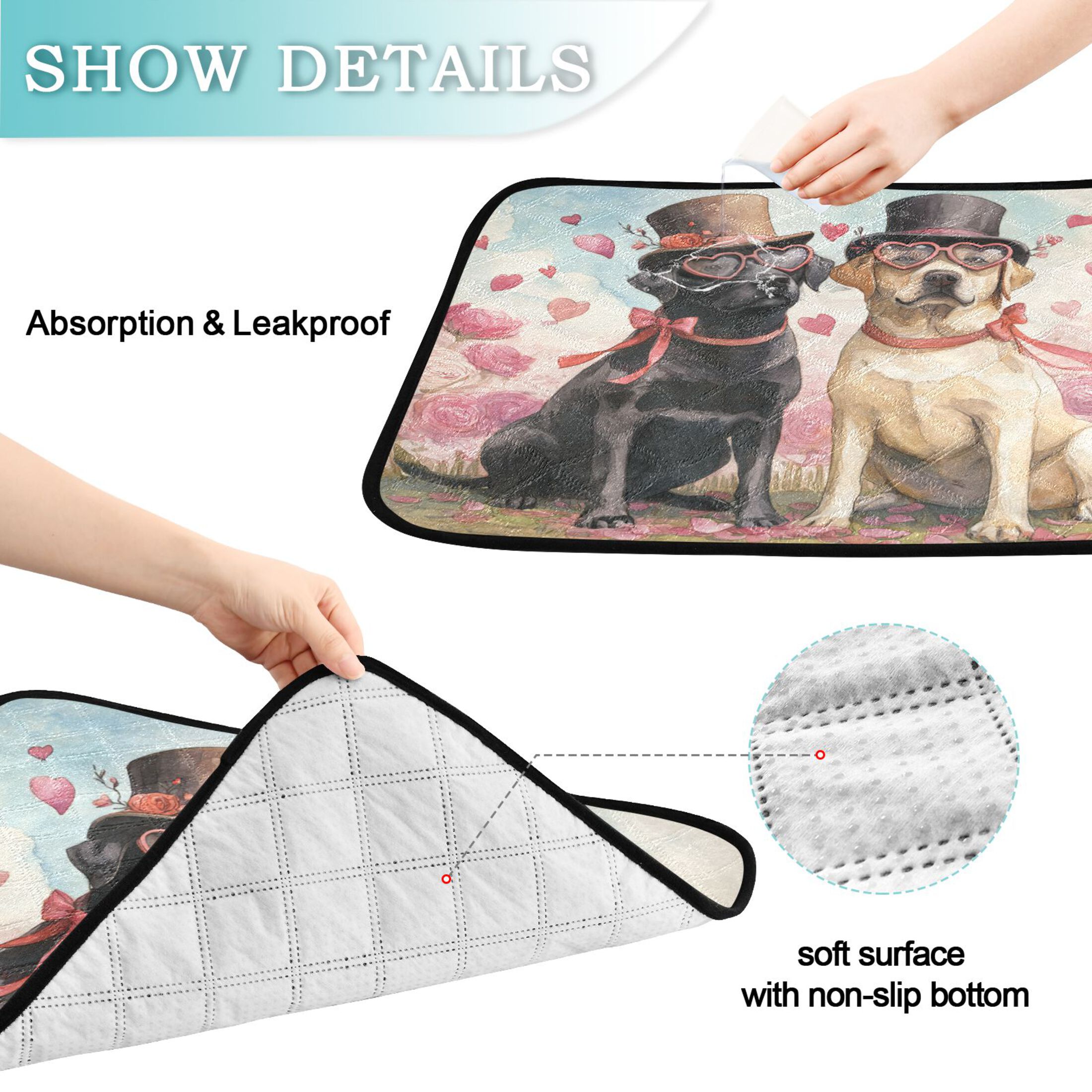 Qxltty Labrador Dogs Cat litter Pads Pet Set of 2 Diaper Mats Center Anti-leakage Layer Absorbent Soft and Comfortable