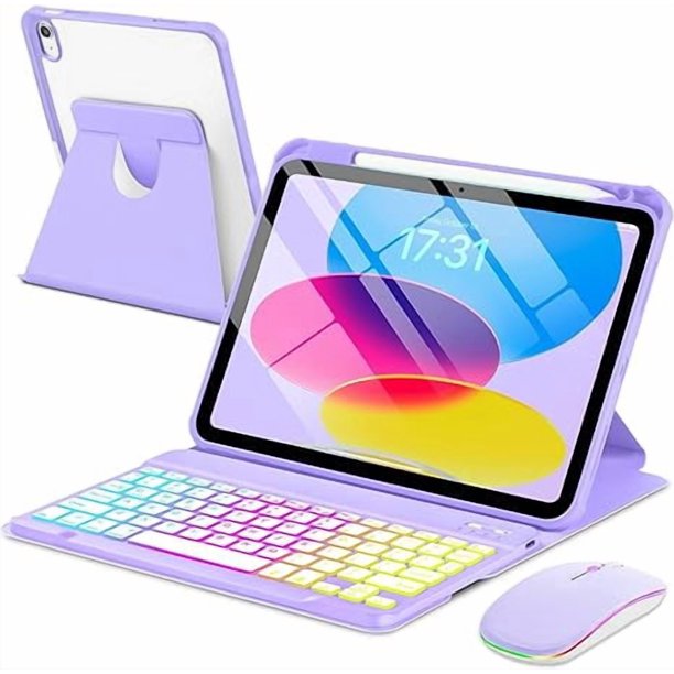 Funda de Teclado y Mouse con Retroiluminación Magnética, Morada para iPad 11.ª/10.ª Gen