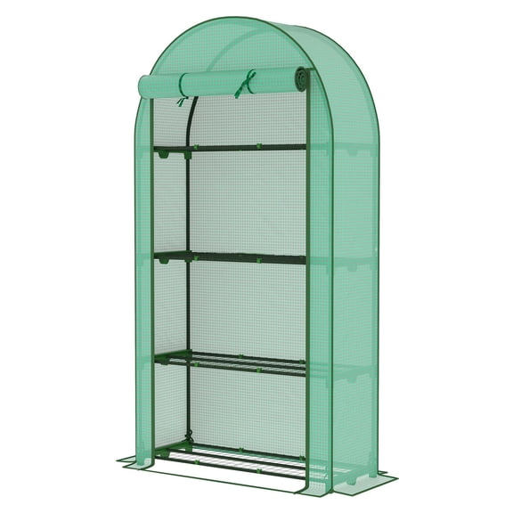 BNHHYYDS Mini Greenhouse, Portable Greenhouse with 4 Tier Shelves, Roll-Up Door, and Plastic Cover, 41.3" x 17.7" x 63", Green