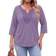 thumbnail image 4 of Fantaslook 3/4 Sleeve Womens Plus Size Tops V Neck Lace Blouses Casual Tunic Shirts L-5XL, 4 of 9