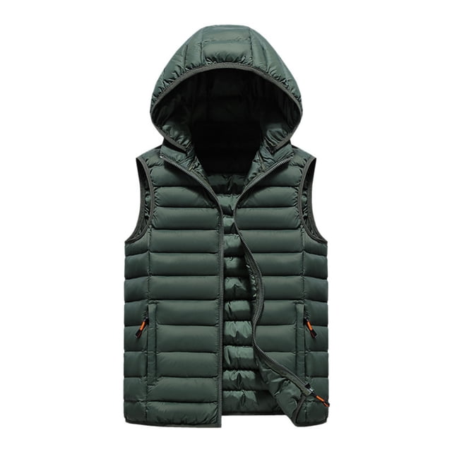 YIFUNIN Men's Ribbed Pattern Vest, Casual Fashionable Sleeveless Cotton Jacket, Solid Color Fitted Hooded Waistcoat for Layering in Fall,Army Green,3XL