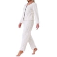 thumbnail image 4 of Conjunto de pijama de franela para mujeres, de manga larga, con botones, cuello en V, pantalones de forro polar, ropa de descanso XL blanca, 4 of 6