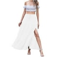 thumbnail image 2 of Kilaqueen Womens Summer Boho Side Slit Flowy Maxi Skirt Trendy Elastic Waist A Line Tiered Beach Long Skirts, 2 of 8