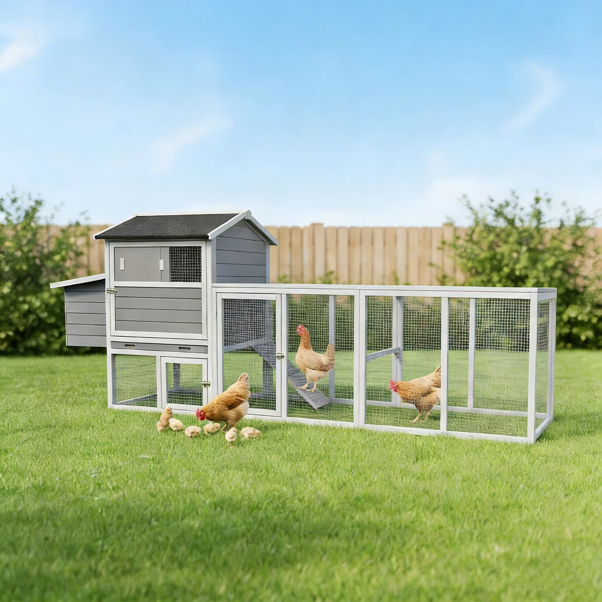 Wooden Chicken Coop, Large Outdoor Hen House with Run and Nesting Box Poultry Cage, Rabbit Hutch, Waterproof Anti-UV Panel for Backyard