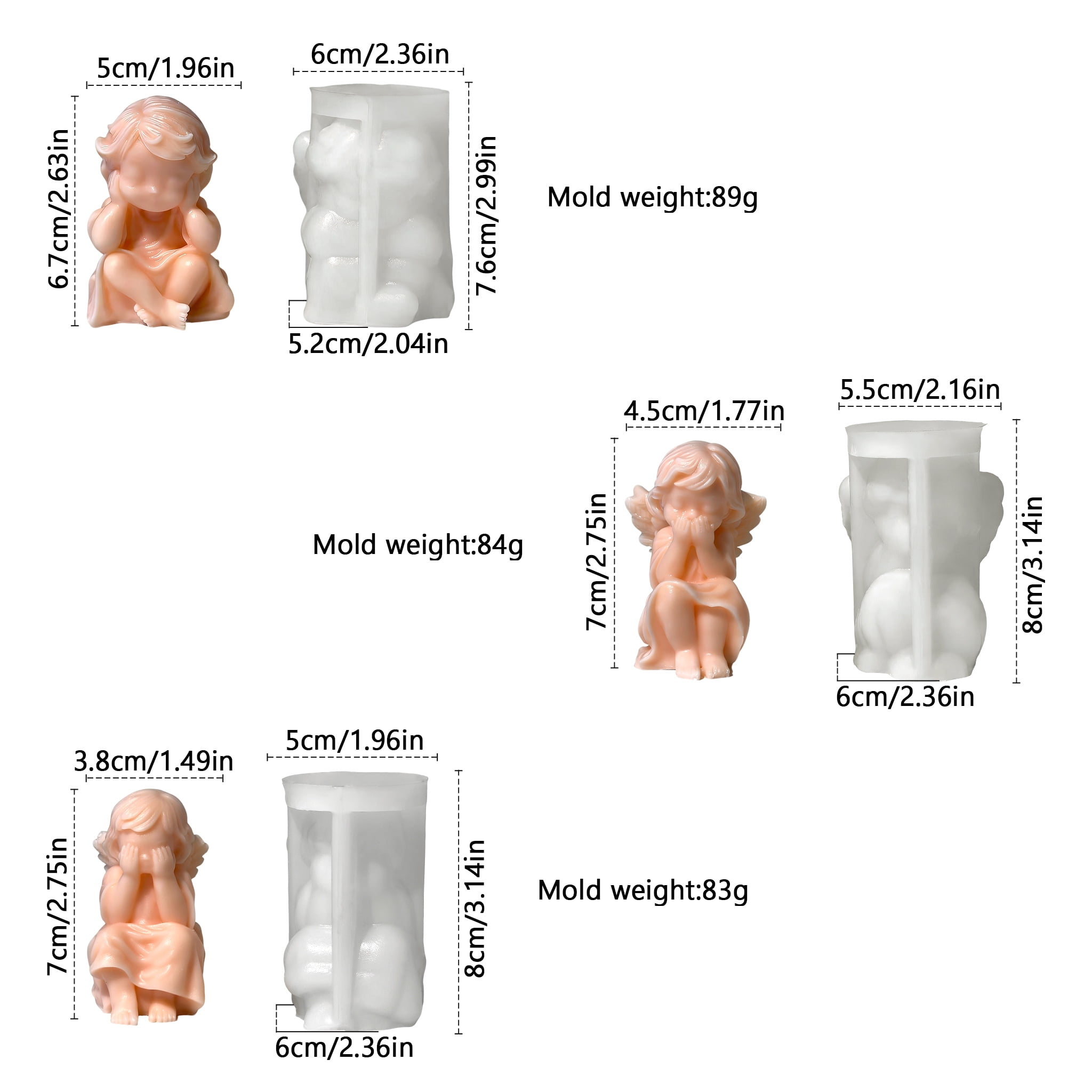 3PCS 3D Cute Angel Silicone Molds Mini Angel Candle Soap Mold Cherubs Epoxy Resin Mold Silicone Angel Mold for Chocolate, Candy, Cake Decor, Soy Wax Candle, Soap, Polymer Clay, Plaster, Resin Art