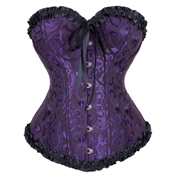DLIDG Plus Size Renaissance Costume Corset for Women Basic Lace Up Back Strapless Corset Floral Satin Boned Bustier Shapewear Wide Waist Cincher Slim Corset Party Ren Faire Costume Purple Xs