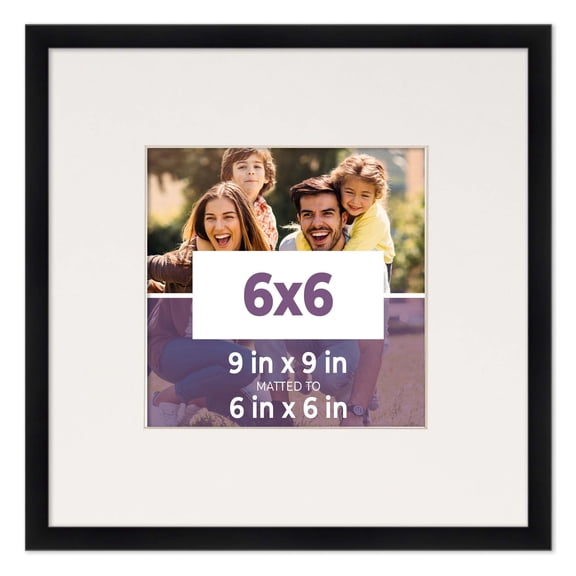 6x6 Frame Black With White Picture Mat For 6x6 Photo - Black 9x9 Frame To Display Print or Poster