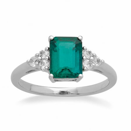 1 5/8 ct Created Emerald & White Topaz Ring in Sterling Silver