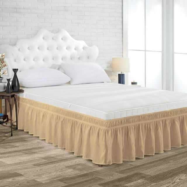 Dee's Collection Olympic Queen Size Microfiber Wrap Around Solid Bed Skirt with Elastic Belt (9 Inch Drop, Taupe)