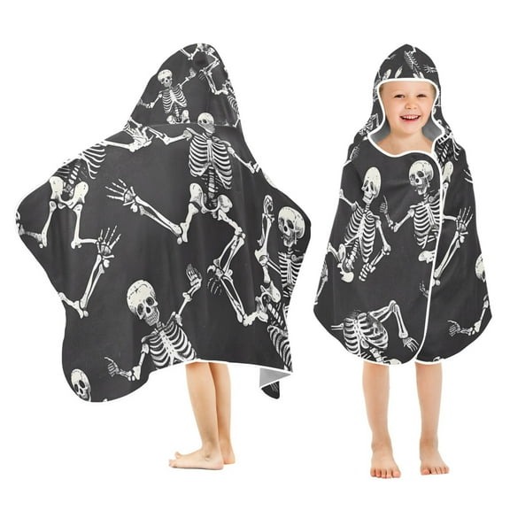 Skeletons Skull Toddler Hooded Beach Towel 24" x 50" Kids Bath Towels Soft Quick Dry for Swim Pool Boys Girls