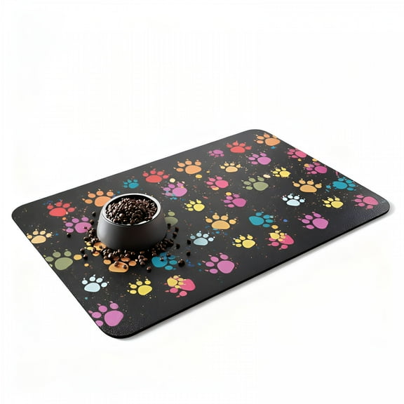 ACDANC Pet Feeding Mat- Absorbent Dog Mat for Food and Water Bowl, Pet Food Bowl Mat, Dog Bowl Mat with Non-Slip Backing, Dog Food Mats for Floors, Quick Dry Dog Water Dispenser Mat (Black, 12"X19")