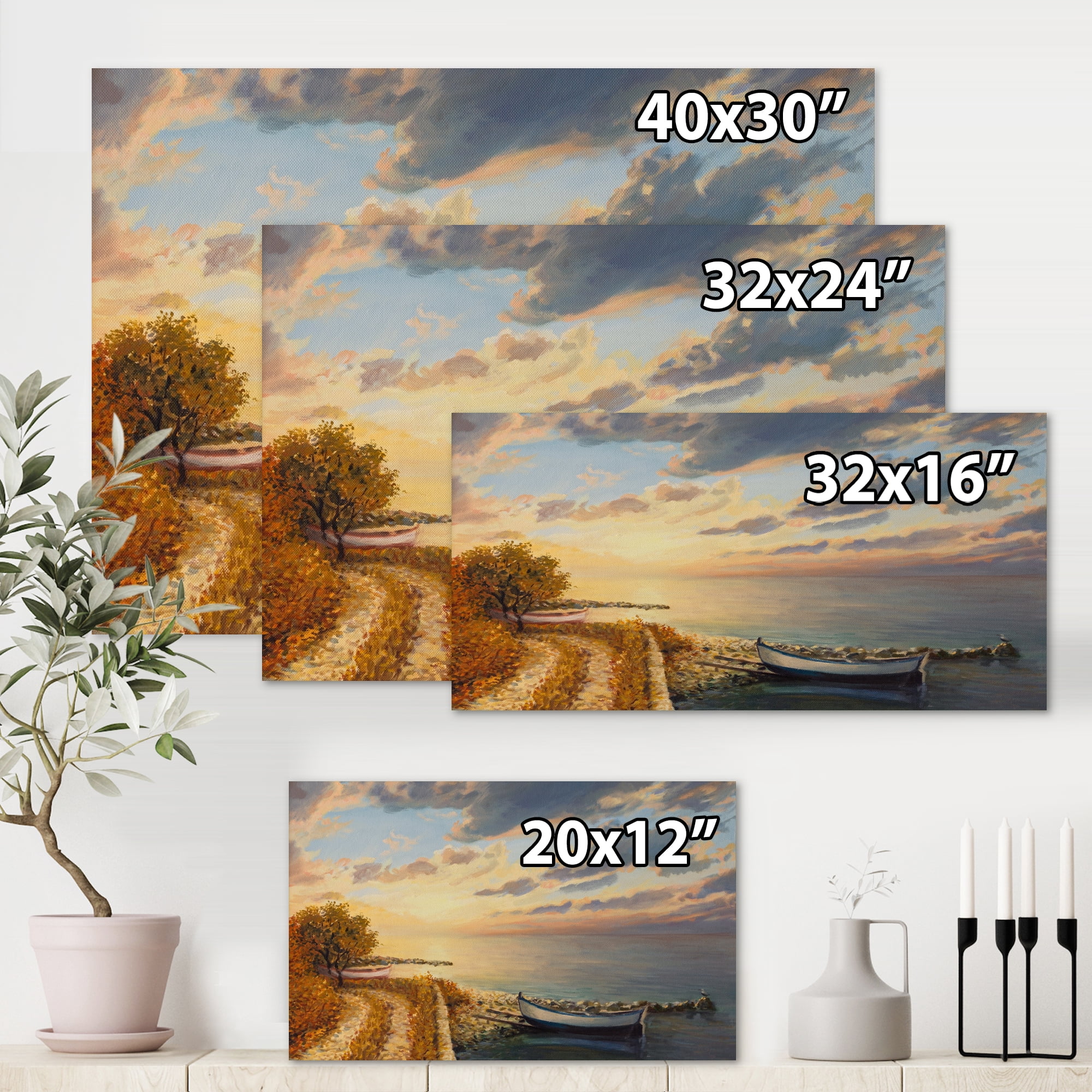 Designart ' Romantic Morning By The Sea ' Nautical & Coastal Canvas Wall Art Print