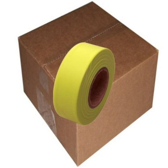 Tape Planet Flagging Tape 1-3/16 inch x 150 ft Non-Adhesive Plastic Ribbon, Fluorescent Yellow (12 Roll Case)