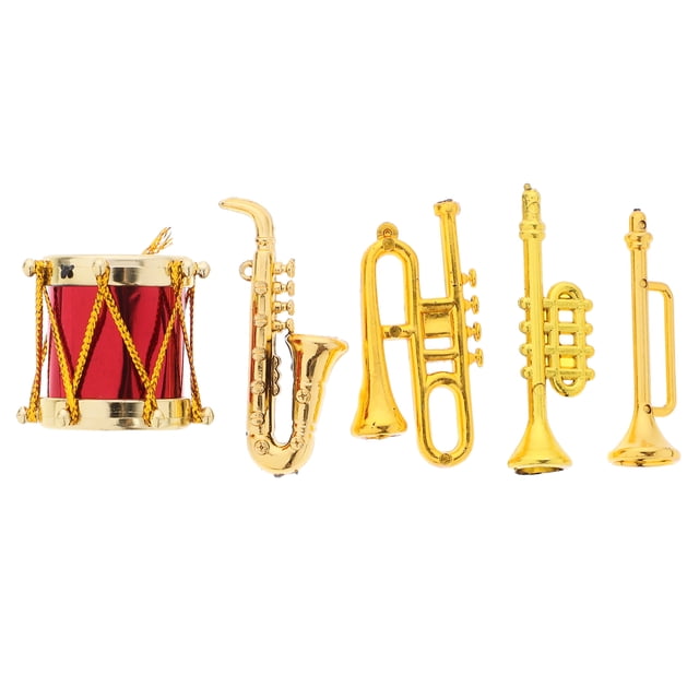5Pcs Miniature Musical Instrument Models Golden Vintage Design for Home Decoration and Mini House Setup