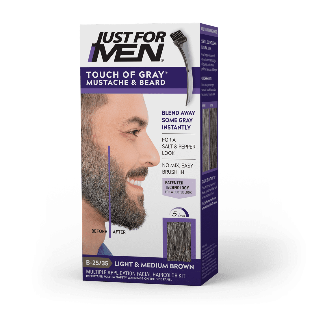 Just For Men, Touch Of Gray Mustache & Beard, Easy Brush-In Facial Hair  Color Gel, Light & Medium Brown, B-25/35 (Pack of 6) 