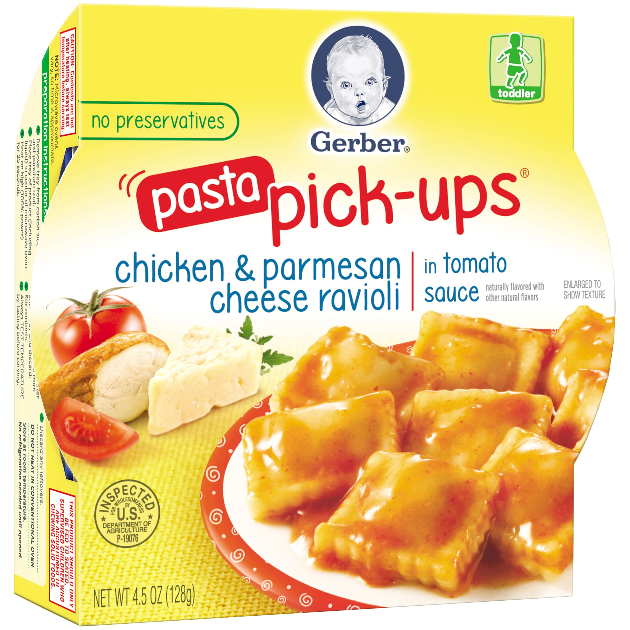 Gerber Pasta Pick-Ups, Chicken and Parmesan Cheese Ravioli in Tomato Sauce, 4.5 oz Tray by Gerber
