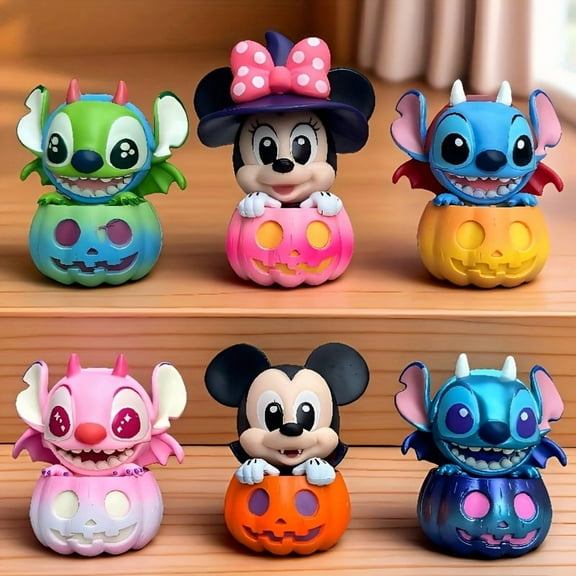 6pcs Cartoon Desktop ornaments Collectibles. 2.75-inch Horror Desktop Ornaments, Halloween Pumpkin Design, Living Room Decoration, Bedroom Decoration, Perfect Halloween Gift for Family And Friends