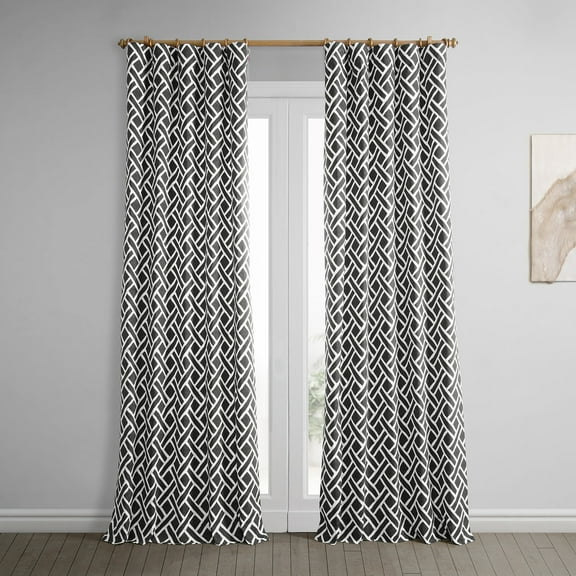 Martinique Black Printed Cotton Curtain (1 Panel), Martinique Black, 50W X 84L