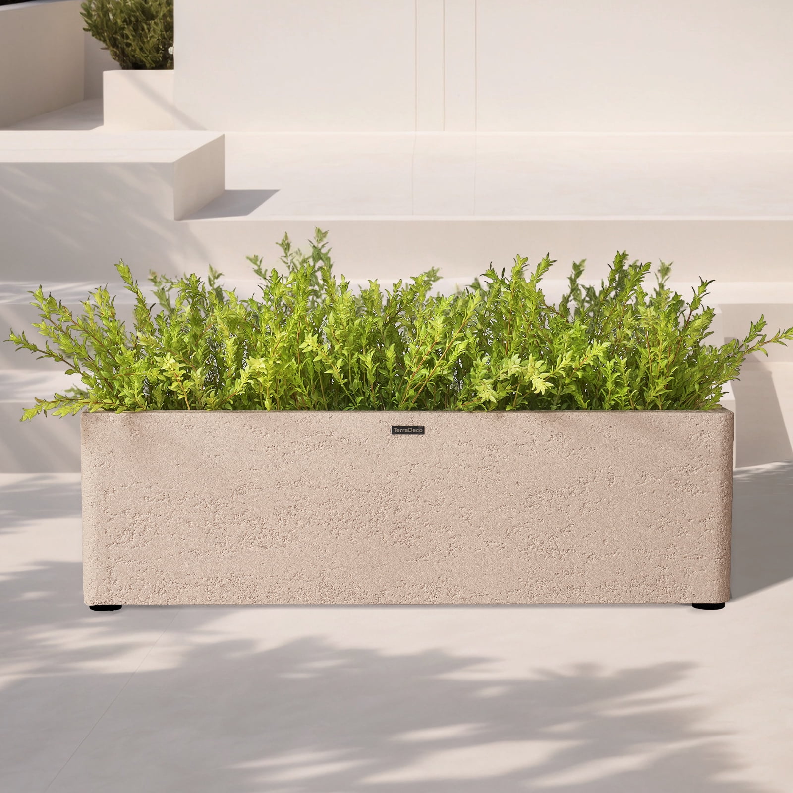 TerraDeco 31 Inch Rectangular Concrete Planter,Durable All-Weather Use with Drainage Holes,Large Rectangular Planter for Outdoor Indoor Plants