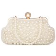 thumbnail image 1 of Bolso de mano UBORSE para mujer con cuentas de perlas y diamantes de imitación, color blanco marfil, 1 of 7