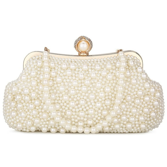 Bolso de mano UBORSE para mujer con cuentas de perlas y diamantes de imitación, color blanco marfil