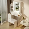 Zvivofla Vanity Desk With Mirror And Lights, Makeup Vanity Fluted Vanity Set With 5 Drawers, Side Cabinet & Charging Station Modern Dressing Table With 28.9"W Mirror For Bedroom