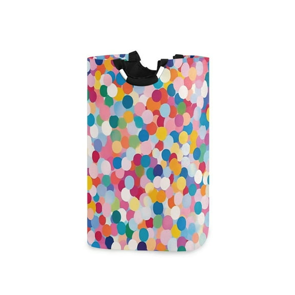 Yayeee Freestanding Laundry Hamper with Handle Collapsible Large Storage Basket for Clothes, Yellow Colorful Circles