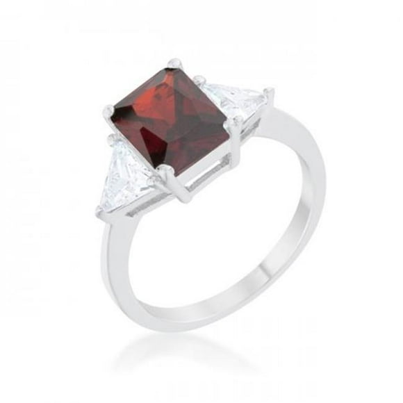 Icon Bijoux R08451R-C13-05 Classic Rhodium Engagement Ring, Garnet - Size 5