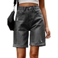 thumbnail image 3 of Women'S High Waist Long Jean Shorts for Women Ripped Distressed Jeans Short Black & Gray XL, 3 of 9