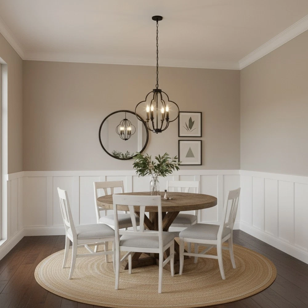 4-Light Black Foyer Chandelier Lantern, Farmhouse Pendant Light Fixtures for Dining Room,Living Room,Kitchen Island