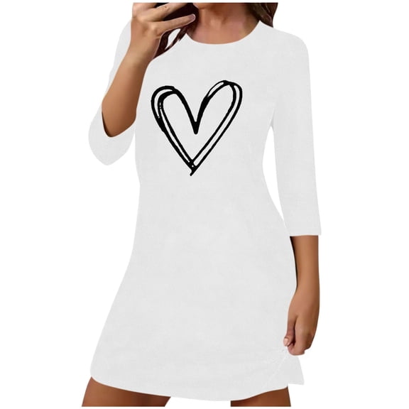 Dlentnea Women's Nightgowns 3/4 Sleeve Soft Sleep Shirt Crewneck Sleepwear Sleepdress Comfy Nightshirt