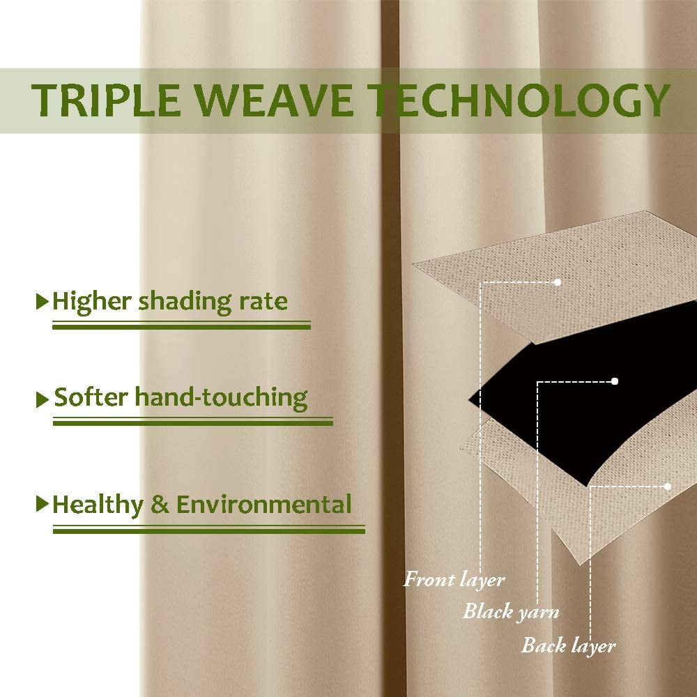 Amay Blackout Double Pinch Pleated Curtains Panel Beige Solid, 100 Inch Wide by 96 Inch Long- 1Panel