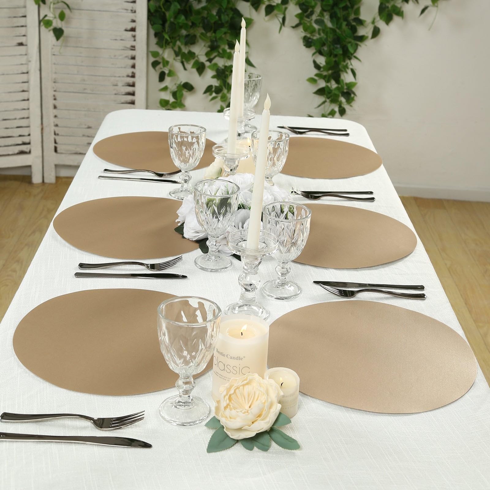 Efavormart 50 Pack Disposable Paper Placemats 13" Round – Taupe Cardboard Dining Table Mats, 120 GSM