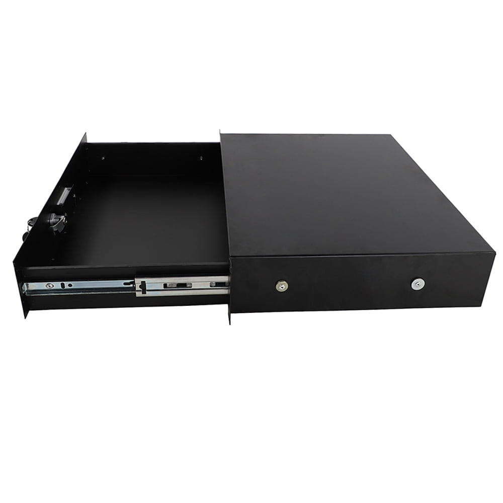 19" 2U Steel Plate DJ Drawer Equipment Cabinet with Keys Black