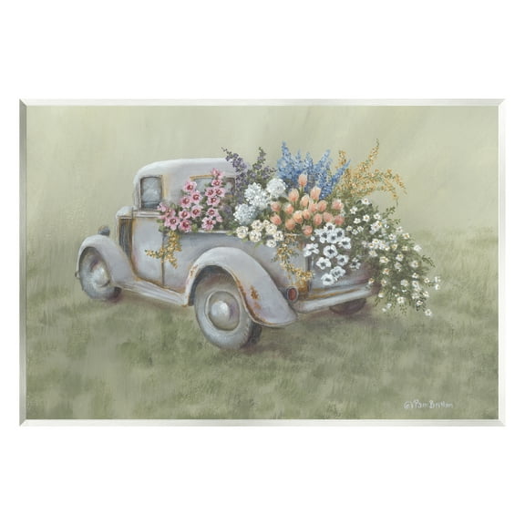 Stupell Farmhouse Flower Buggy Car Transportation Painting Wall Plaque Unframed Art Print Wall Art