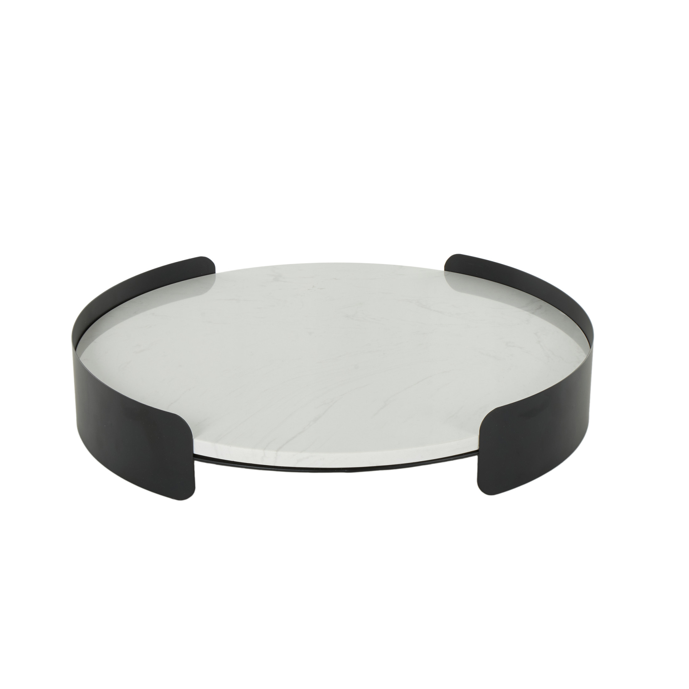 DecMode 19" x 19" White Marble Round Tray with Black Metal Frame, 1-Piece