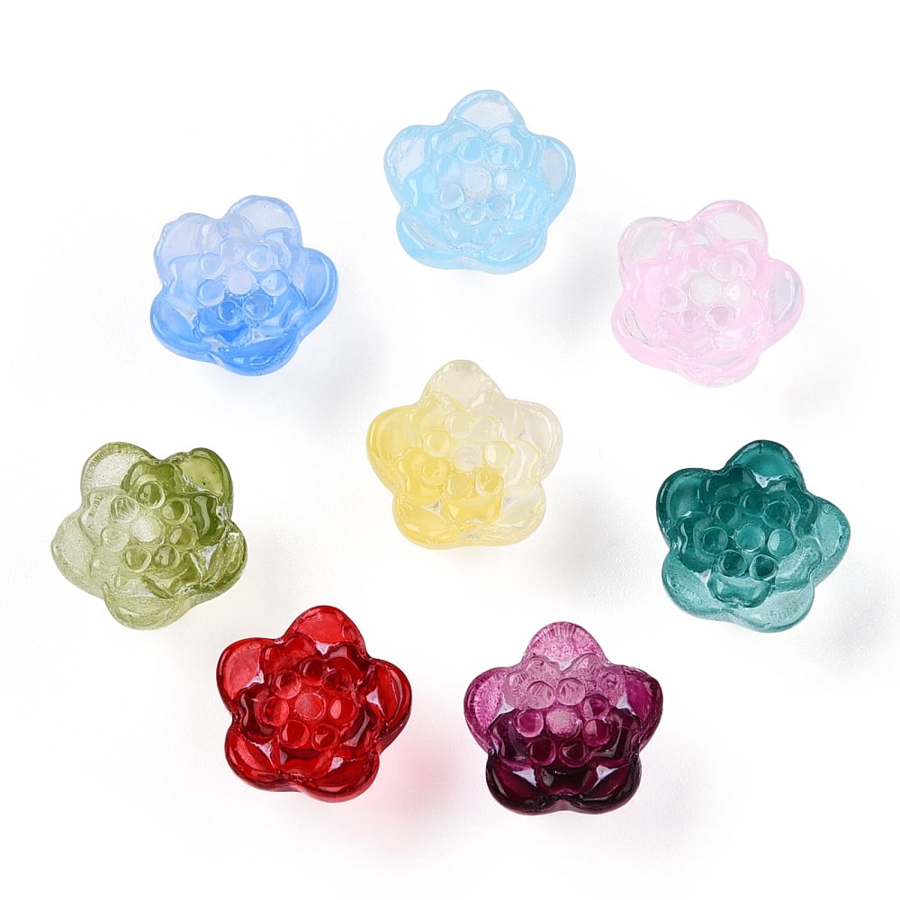 Gradient Handmade Lampwork Beads Flower Mixed Color 11x7.5mm Hole: 1.3mm