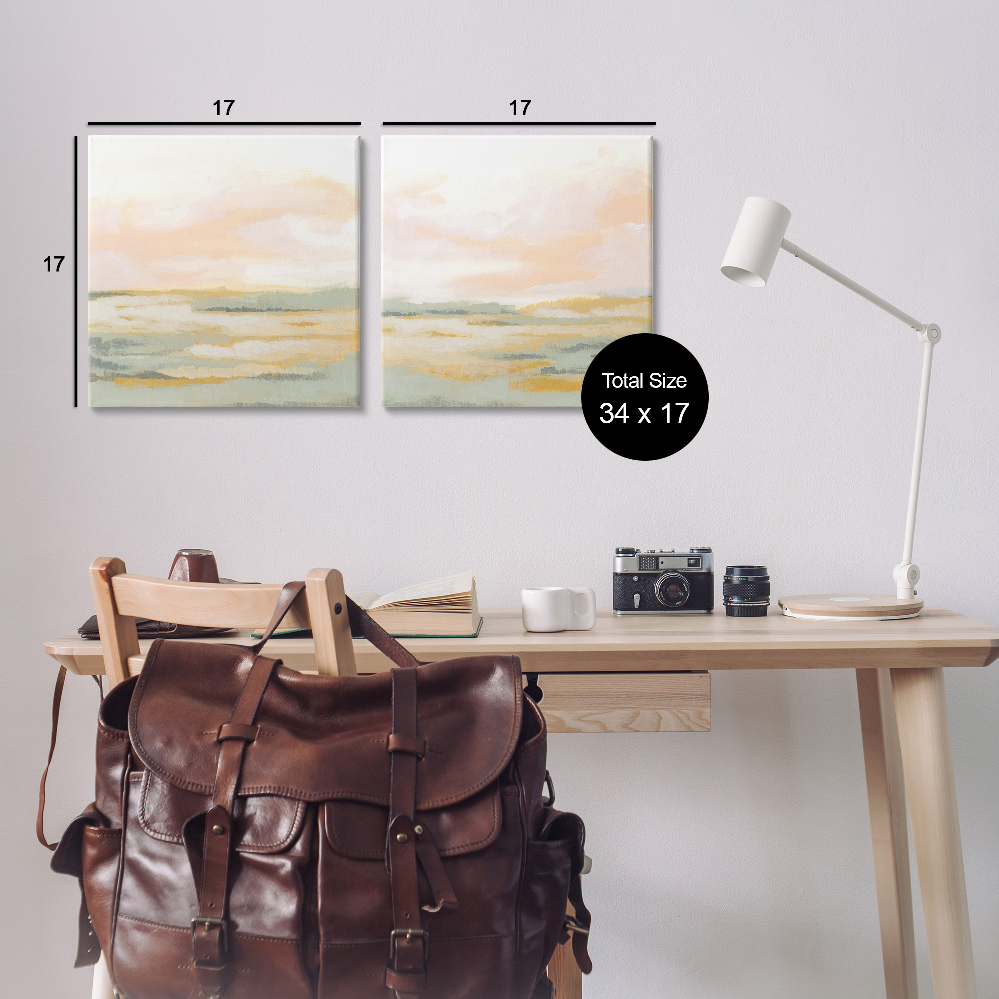 Stupell Industries Sunrise Sky Abstraction Landscape Painting Gallery Wrapped Canvas Art Print Wall Art, 17 x 17, Set of 2