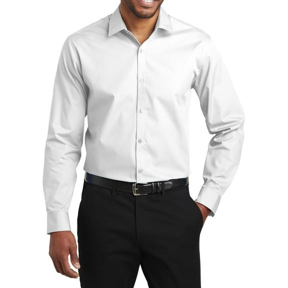 JustBlanks Slim Fit Carefree Poplin Shirt Lightweight Stain Resistant Cotton Poly Blend Long Sleeve