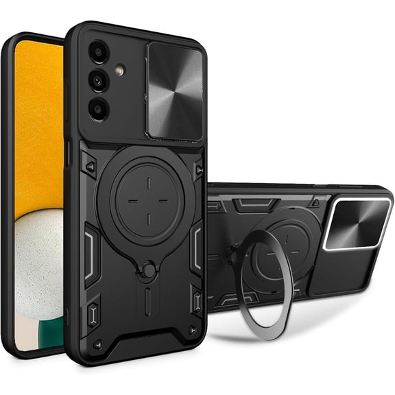 for Samsung A13-5G Phone case Protector, Including TPU PC Metal Ring, car Functions, Accurate Hole Alignment, Lens Protector, Four Corners, Perfect Protection for Your Phone (Black)