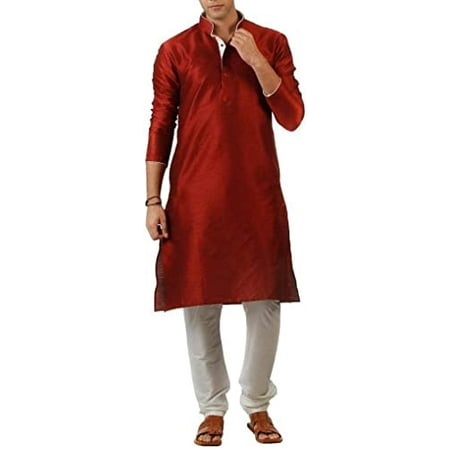 

Royal Kurta Men s Self Jacquard Silk Contrast Piping Kurta Churidar Red