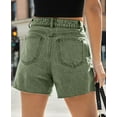 thumbnail image 5 of Summer Matched High Women's Shorts Straight Leg Raw Hem Retro Waist Denim Shorts with Pockets, 5 of 6