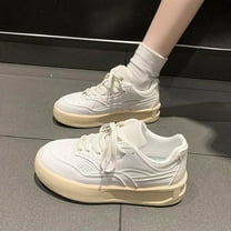 XIMIN Women's Platform Casual Fashion Retro Classic Gum Sole Sneakers Leather Low Top Tennis Shoes Lace Up Casual Walking Shoes Breathable Sneaker Trendy Walking Shoes